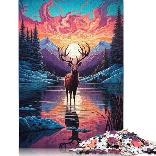 Deer in A Mountain Lake Puzzles 1000 Teile Schwer Puzzle Spielzeug Lernspiel Impossible Herausforderung Spielzeug Für Erwachsene Kinder 1000pcs (40x28cm) von QBIREX