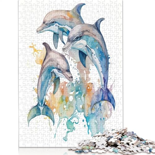 Delfine, Aquarellkunst-Puzzles für Erwachsene ab 18 Jahren, Upe-Lernspiele, Puzzle für Erwachsene und Kinder, 520 Teile (52 x 38 cm) von QBIREX