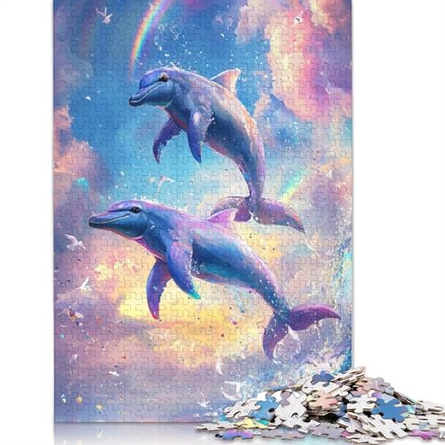 Delphine springen Regenbogen Puzzle Spaß Premium Karton Puzzle für Jungen oder Mädchen 1000 Stück (26 x 38 cm) von QBIREX