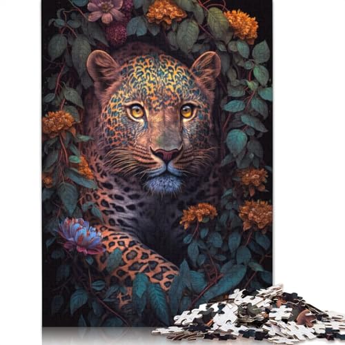 Der geblümte Leopard, 1000-teiliges Puzzle, ab 18 Jahren, Lernspiele, Puzzles für Erwachsene, für Frauen, für Kinder ab 12 Jahren, 1000 Teile (75 x 50 cm) von QBIREX