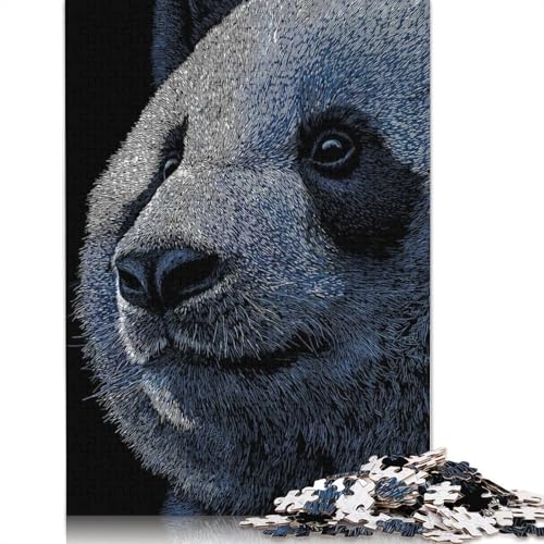 Detailliertes Panda-Porträt auf schwarzem Hintergrund, 1000 Teile, Papierpuzzle für Erwachsene, Puzzle, Lernspiel, Herausforderungsspielzeug (75 x 50 cm) von QBIREX