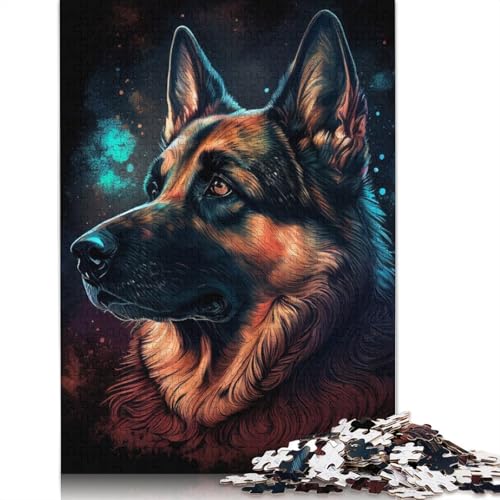 Deutscher Schäferhund, 1000-teiliges Puzzle für Erwachsene, rechteckiges Holzbrett, schwierige Puzzles für Frauen und Männer, 1000 Stück (75 x 50 cm) von QBIREX