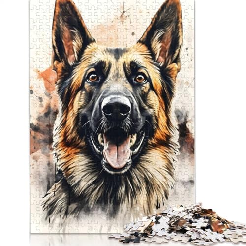 Deutscher Schäferhund Aquarell Puzzle Rechteckiges Papierbrett Puzzle Geschenk für Kinder ab 12 Jahren 1000 Teile (75x50cm) von QBIREX