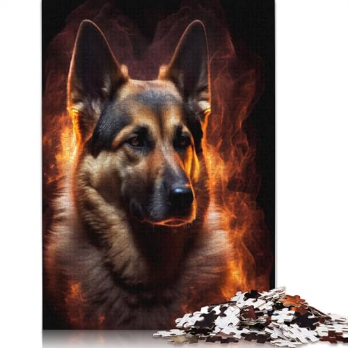 Deutscher Schäferhund-Feuer-Puzzle, 1000 Teile, Entspannungs-Herausforderungsspielzeug, schwierige Puzzles für Frauen und Männer, 1000 Teile (75 x 50 cm) von QBIREX
