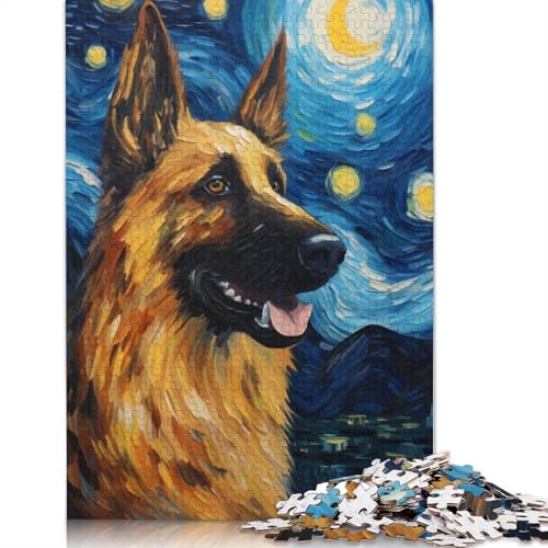 Deutscher Schäferhund Van Gogh, 1000-teiliges Puzzle für Erwachsene, Dekompressionsspielzeug, Denksportaufgaben für Frauen und Männer, 1000 Teile (75 x 50 cm) von QBIREX