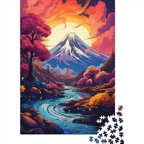 Die farbenfrohe Psychedelia des Mount Fuji, Puzzle-Spielzeug, Lernspiel, Premium-Karton-Puzzle für Erwachsene und Kinder, 1000 Teile (75 x 50 cm) von QBIREX