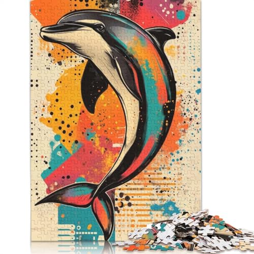 Dolphin Splash Art, dynamische Delfin-Illustration, Puzzle-Spielzeug, Lernspiel, Premium-Karton-Puzzle für Kinder, 1000 Teile (38 x 26 cm) von QBIREX