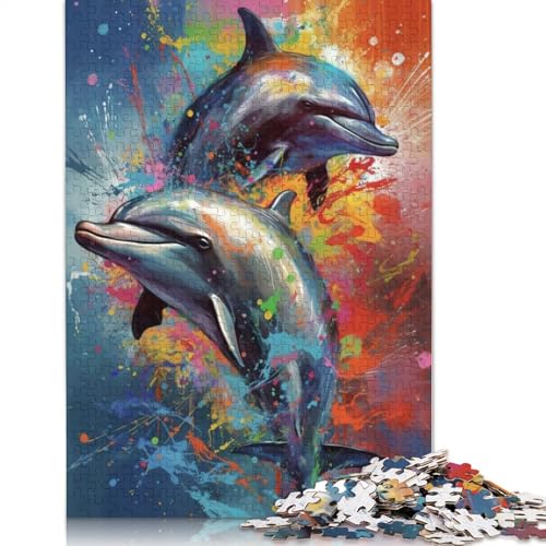 Dolphins Painting Puzzles 1000 Teile Schwer Puzzle Spielzeug Lernspiel Impossible Herausforderungsspielzeug Für Erwachsene Kinder 1000pcs (75x50cm) von QBIREX