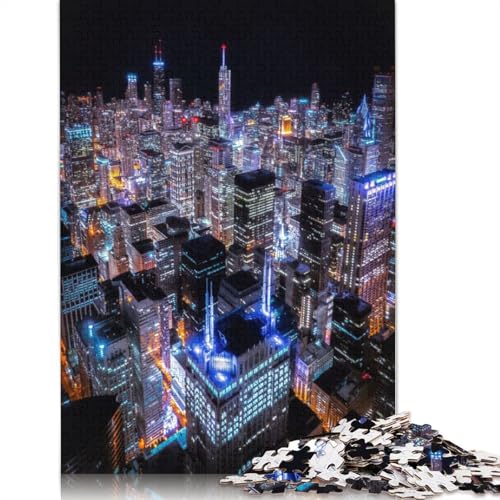 Downtown Chicago USA City Puzzle, schwierige Herausforderung, 100 Prozent recycelter Karton, Puzzle für Erwachsene ab 12 Jahren, Geschenke, 1000 Teile (26 x 38 cm) von QBIREX