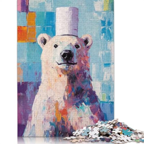 Eisbär im Zylinder, Puzzle, Denksportaufgabe, rechteckiges Papierpuzzle für Erwachsene und Teenager, 1000 Teile (75 x 50 cm) von QBIREX