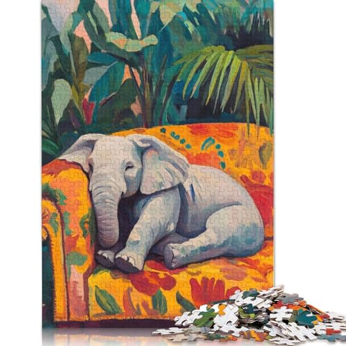 Elefant Macht Nickerchen auf Einer Couch, Puzzle für Erwachsene, 520 Teile, DIY-Spiel, Puzzle für Erwachsene, für Frauen, für Erwachsene Kinder, 520 Teile (52 x 38 cm) von QBIREX
