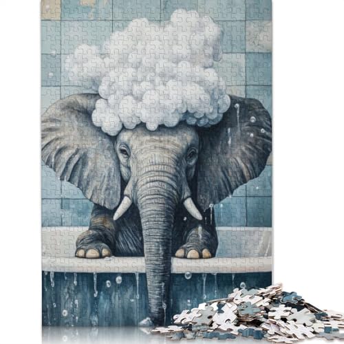 Elefant in der Badewanne, Puzzle, DIY-Spiel, rechteckiges Papierpuzzle für Jungen oder Mädchen, Geburtstagsgeschenk, 1000 Teile (26 x 38 cm) von QBIREX