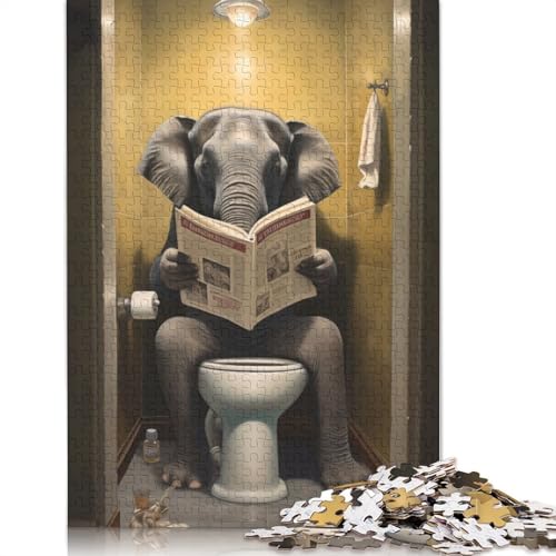Elefant liest auf der Toilette, 1000-teiliges Puzzle, ab 18 Jahren, Lernspiele, Puzzle für Erwachsene, für Frauen, für Kinder ab 12 Jahren, 1000 Teile (75 x 50 cm) von QBIREX