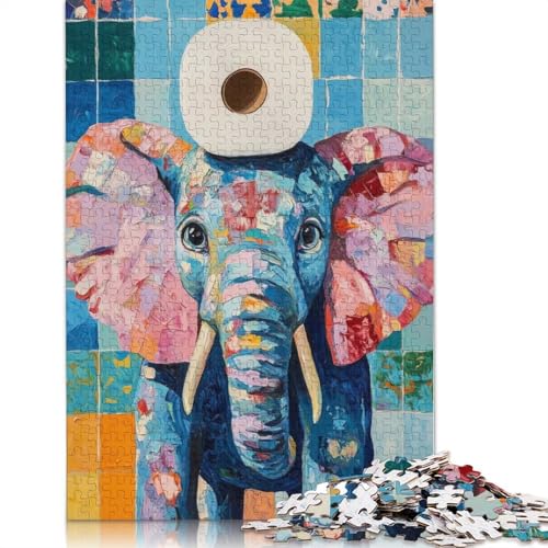 Elefant mit Toilettenpapier-Puzzle, Lernspiele, Familienaktivitäten, Premium-Karton-Puzzle für Frauen und Männer, 1000 Teile (38 x 26 cm) von QBIREX