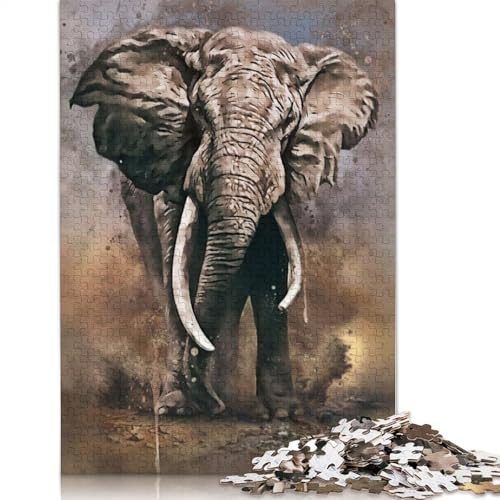 Elefanten-Aquarell-Puzzle für Erwachsene, 1500 Teile, interessantes Puzzle zur Stressreduzierung für Frauen und Männer, 1500 Teile (85 x 57 cm) von QBIREX