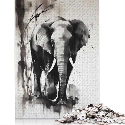 Elefanten-Tuschezeichnungspuzzle, Dekompressionsspielzeug, 100 Prozent recycelter Karton, Puzzle für Erwachsene, Teenager, Vatertagsgeschenke, 1000 Teile (26 x 38 cm) von QBIREX