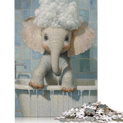 Elephant Bath Time Puzzles 1000-teilige Schwer Puzzle Spielzeug Lernspiel Impossible Herausforderungsspielzeug Für Erwachsene Kinder 1000pcs (40x28cm) von QBIREX
