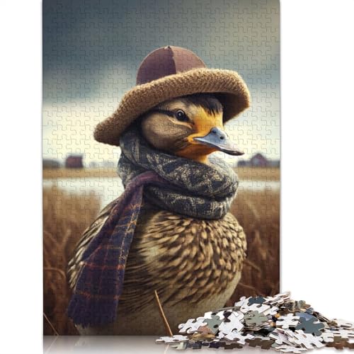 Ente Warm Hat Portrait Puzzle DIY Spiel Papier Rechteckiges Puzzle für Jungen oder Mädchen Geburtstagsgeschenk 1000 Teile (26x38cm) von QBIREX