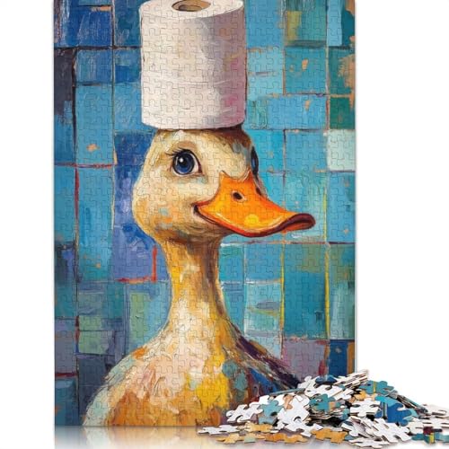 Ente mit Toilettenpapierhut, Puzzle, DIY-Spiel, Premium-Karton-Puzzle für Frauen und Männer, 1000 Teile (75 x 50 cm) von QBIREX