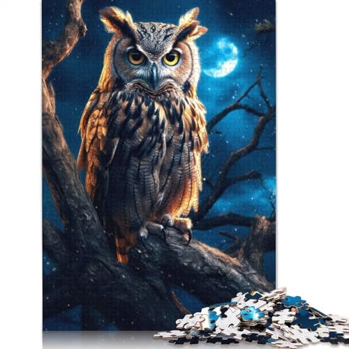 Eule im Wald bei Nacht, 520-teiliges Puzzle, Denksportaufgabe, Problemlösungspuzzle für Erwachsene und Kinder, 520 Teile (52 x 38 cm) von QBIREX
