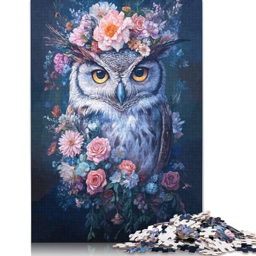 Eule mit Blumenkrone, Premium-Puzzle, 100% recycelte Pappe, 100% recycelter Karton, Puzzle für Erwachsene ab 12 Jahren, 1000 Teile (75 x 50 cm) von QBIREX