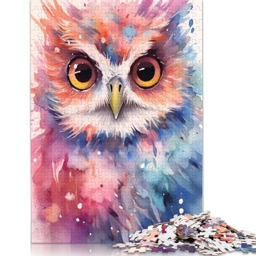 Eulen-Aquarell-Puzzles, farbenfrohe, Coole Puzzles für Kinder ab 12 Jahren, 1000 Teile (75 x 50 cm) von QBIREX
