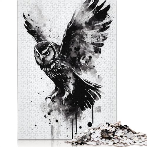 Eulen-Puzzle in Schwarz und Weiß für Erwachsene, Spielzeug, Lernspiel, schwierige Puzzles für Kinder ab 12 Jahren, 520 Teile (52 x 38 cm) von QBIREX