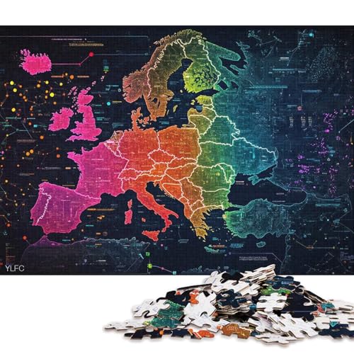 Europa-Kartenpuzzle, hochwertiges, rechteckiges Puzzle aus 100% recyceltem Kartonpapier, für Jungen und Mädchen, 70 x 50 cm, 1000 Teile von QBIREX