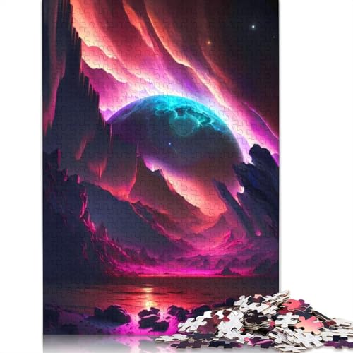 Fantasy Skyline Cosmos Puzzle 1000 Teile für Erwachsene, Holzpuzzle, Gehirntraining, Herausforderung, Spiel, Unterhaltung, Geschenke, Familienaktivität (38 x 26 cm) von QBIREX