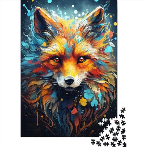 Farbmalerei-Fuchs-Puzzle, Denksportaufgabe, rechteckiges Papier-Puzzle für Erwachsene und Teenager, 1000 Teile (38 x 26 cm) von QBIREX