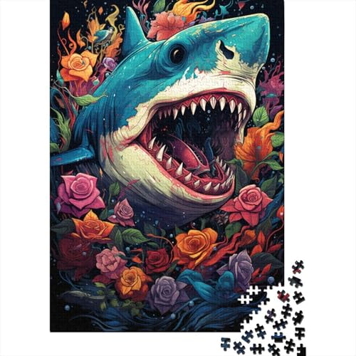 Farbmalerei-Hai-Puzzle, herausfordernd und knifflig, Premium-Karton-Puzzle für Erwachsene, Teenager, 1000 Teile (75 x 50 cm) von QBIREX