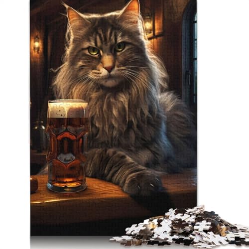 Fat Cat Beer Pub Bar Drink Puzzle für Erwachsene, 1000 Teile, 100 Prozent recycelte Holzplatte, Denkpuzzle für Erwachsene, für Jungen oder Mädchen, 1000 Teile (75 x 50 cm) von QBIREX