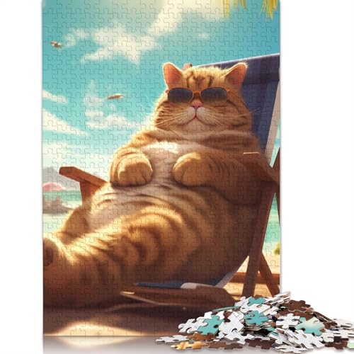Fat Cat Sunglasses Chills Puzzle für Erwachsene, 1000 Teile, anspruchsvolle Familienspiele, Denkspiele für Kinder ab 12 Jahren, 1000 Teile (75 x 50 cm) von QBIREX