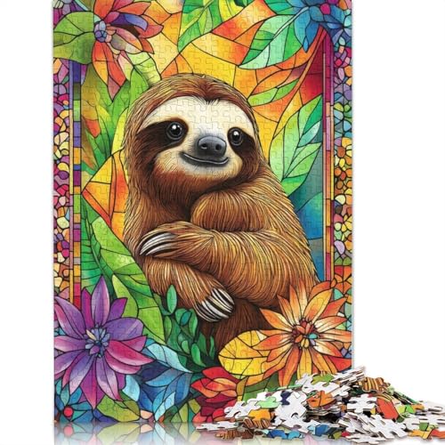 Faultier im Buntglas-Puzzle, 100% recycelter Karton, 100% recycelter Karton, Puzzle für Jungen oder Mädchen, 1000 Teile (38 x 26 cm) von QBIREX