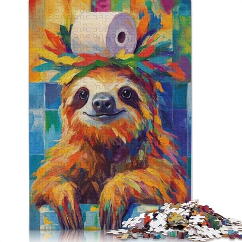 Faultier mit Toilettenpapier-Krone, Puzzle aus 100% recyceltem Karton, für Jungen oder Mädchen, 1000 Teile (38 x 26 cm) von QBIREX