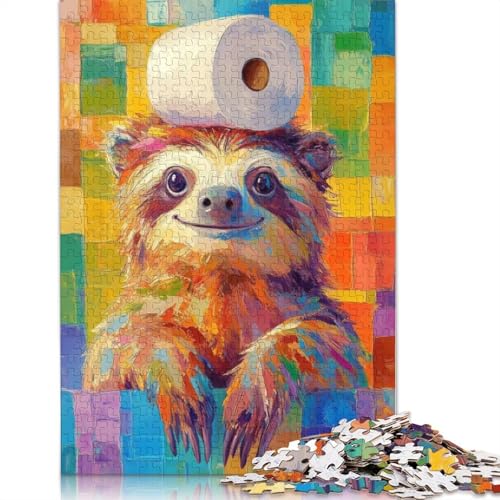Faultier mit Toilettenpapier-Puzzle, einzigartige Heimdekoration, 100% recycelter Karton, Puzzle für Jungen oder Mädchen, 1000 Teile (75 x 50 cm) von QBIREX