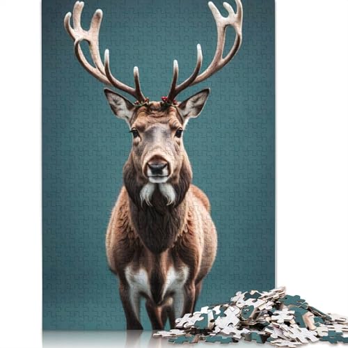 Festive Deer Puzzle 1000-teilige Schwer Puzzle Spielzeug Lernspiel Impossible Herausforderung Spielzeug Für Erwachsene Kinder 1000pcs (40x28cm) von QBIREX