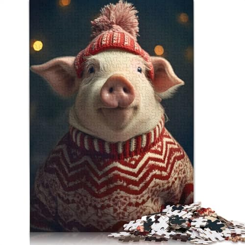 Festive Swine Chic Puzzle 1000 Teile Schwer Puzzle Spielzeug Lernspiel Impossible Herausforderung Spielzeug Für Erwachsene Kinder 1000pcs (40x28cm) von QBIREX
