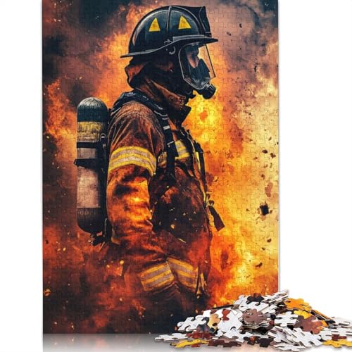 Feuerwehrmann im Einsatz, Puzzle, Denksportaufgabe, Papier, rechteckig, Puzzle für Erwachsene und Teenager, 1000 Teile (38 x 26 cm) von QBIREX