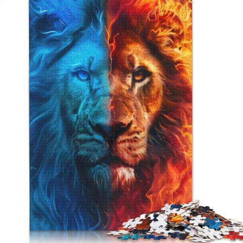 Fire and Ice Lion Puzzle 1000-teilige Schwer Puzzle Spielzeug Lernspiel Impossible Herausforderungsspielzeug Für Erwachsene Und Kinder Ab 12 Jahren 1000pcs (40x28cm) von QBIREX