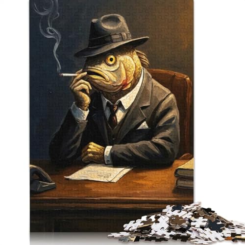 Fish Boss Smoking Puzzles für Erwachsene, 1000-teiliges Puzzle für Teenager, Lernspiel, Herausforderungsspielzeug, 1000 Stück (38 x 26 cm) von QBIREX