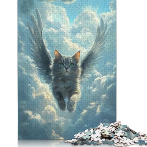 Fliegende Katze mit Flügeln, graue Katze, Verlust, Malpuzzle, schwierig, 100% recycelter Karton, Puzzle, 1000 Teile (38 x 26 cm) von QBIREX