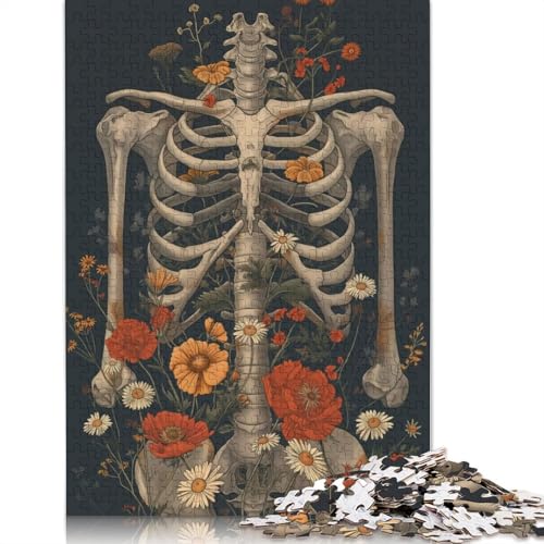 Floral Skeleton Rebirth Puzzle 1000 Teile Schwer Puzzle Spielzeug Lernspiel Impossible Herausforderung Spielzeug Für Erwachsene Und Kinder Ab 12 Jahren 300pcs (40x28cm) von QBIREX