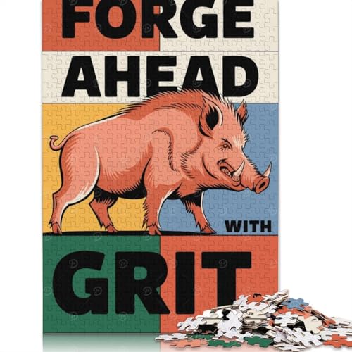 Forge Ahead with Grit Wildschwein-Illustration, 1000-teiliges Puzzle für Erwachsene und Teenager, Teenager, Mann, Frau, Geschenk, 1000 Teile (75 x 50 cm) von QBIREX