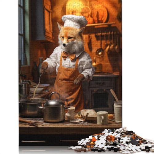 Fox Cooking Kitchen, lustiges Puzzle für Erwachsene, 1000 Teile, 100% recycelte Holzplatte, Denksportaufgaben für Erwachsene, für Jungen oder Mädchen, 1000 Teile (75 x 50 cm) von QBIREX