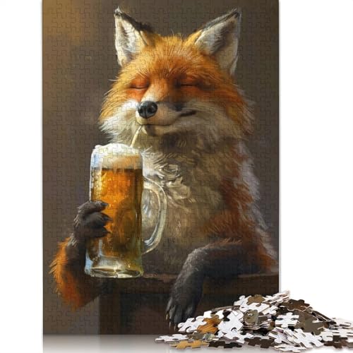 Fox Drinking Beer Puzzle 1000-teilige Schwer Puzzle Spielzeug Lernspiel Impossible Herausforderungsspielzeug Für Erwachsene Kinder 520pcs (52x38cm) von QBIREX