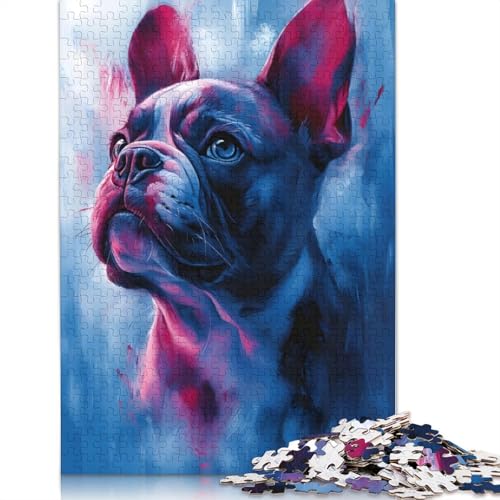 Französische Bulldogge Portrait Puzzle Dekompressionsspielzeug 100 Prozent Recyclingkarton Puzzle für Erwachsene Teenager Vatertagsgeschenke 1000 Teile (75x50cm) von QBIREX