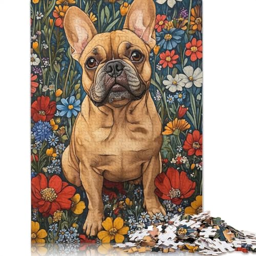 Französische Bulldogge in einem Garten, Hunde-Wandkunstdruck, Puzzle, DIY-Spiel, Premium-Karton, Puzzle für Frauen und Männer, 1000 Teile (75 x 50 cm) von QBIREX