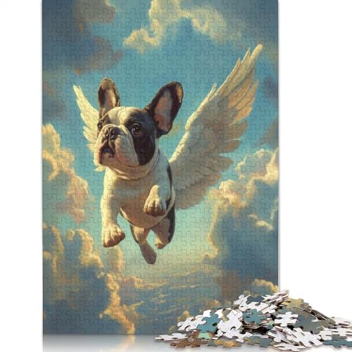 Französische Bulldogge mit Engelsflügeln, Hunde-Verlust-Beileidsgeschenk, Puzzle, herausfordernd, 100% recycelter Karton, Puzzle für Kinder, 1000 Teile (38 x 26 cm) von QBIREX