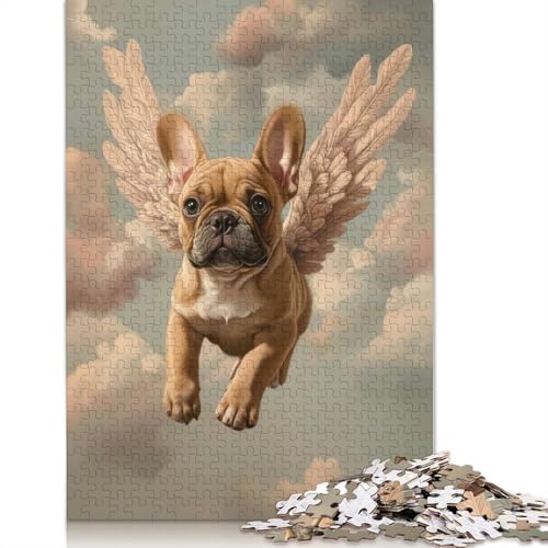 Französische Bulldogge mit Engelsflügeln, Puzzle, schwierige Herausforderung, Karton-Puzzle für Erwachsene, (75 x 50 cm) von QBIREX